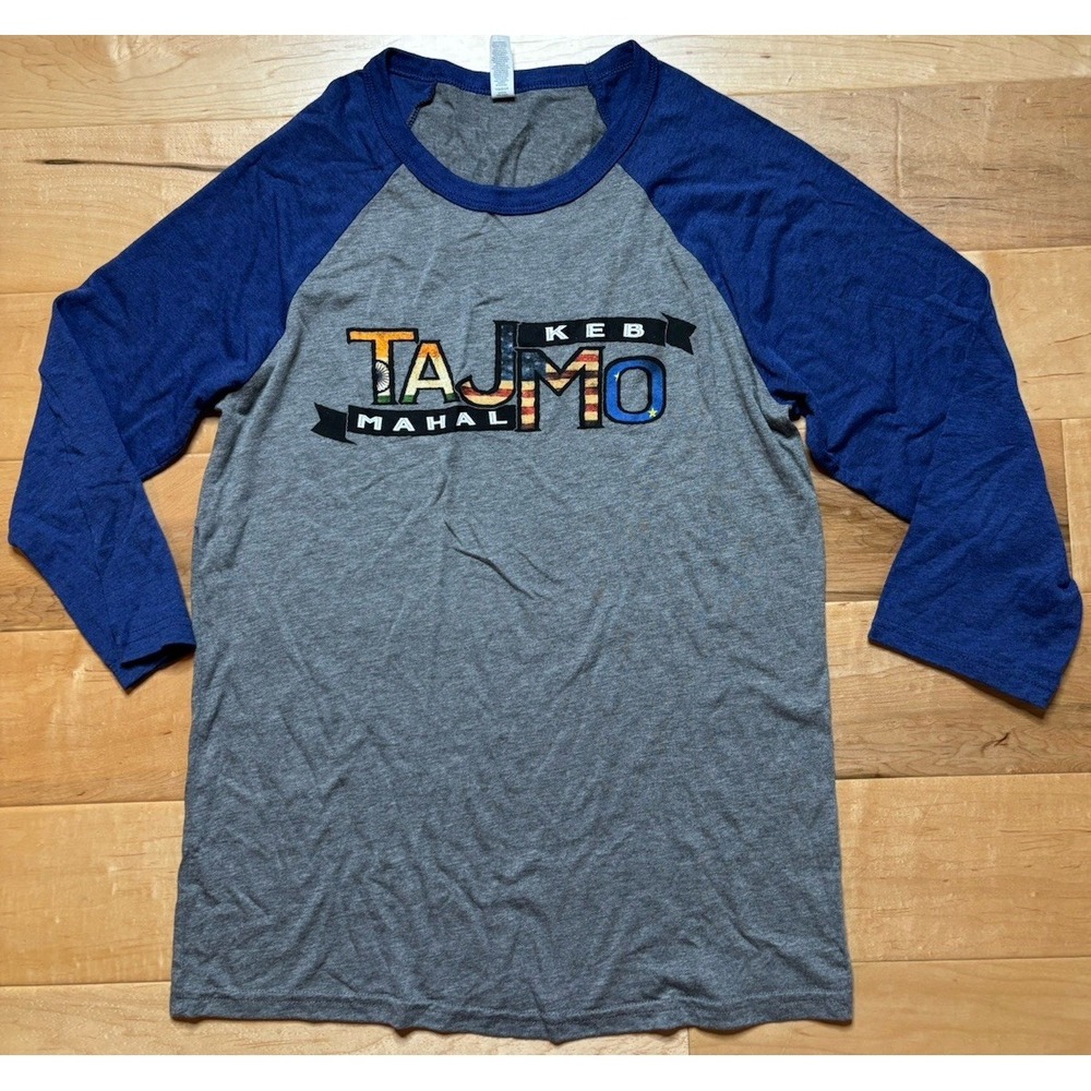 TajMo Concert Tee‎ Mens Medium Gray Blue Raglan 3/4 Sleeve Shirt